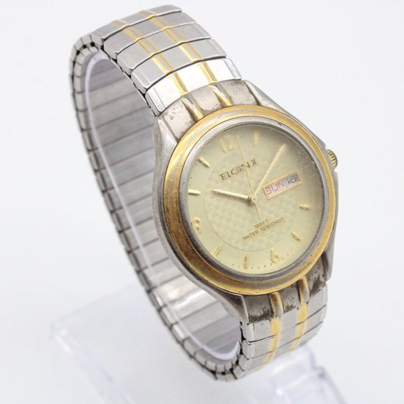Vintage Elgin II Watch Mens Silver Tone Classic Designer Stainless Steel Rare - Picture 1 of 8